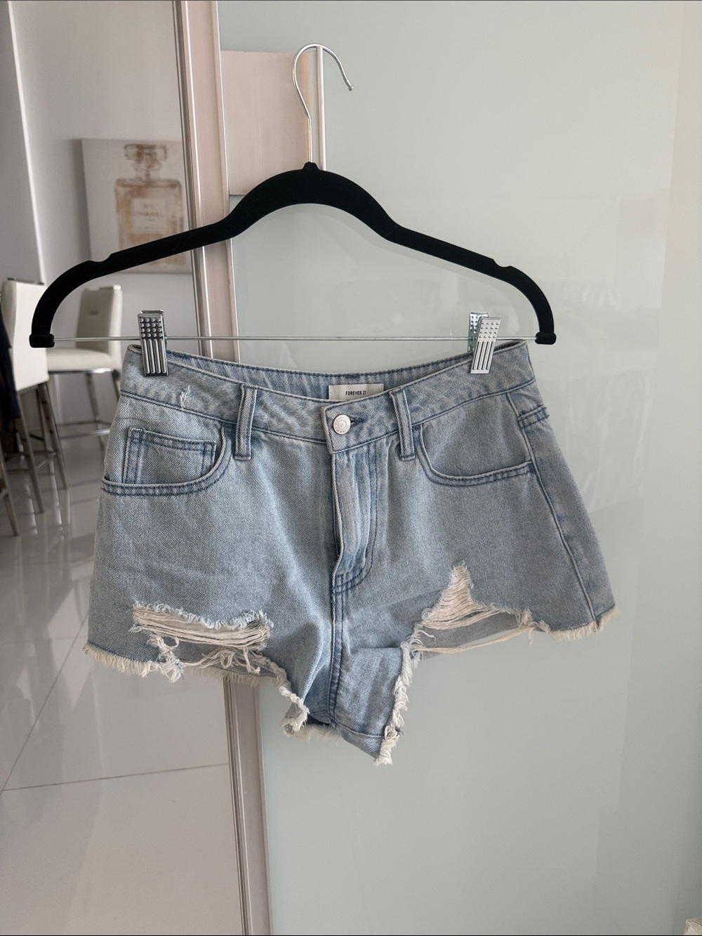 Forever 21 Light Blue Distressed Denim Cutoff Shorts